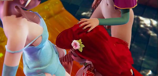  Triple Futa - Anna, Elsa and Ariel - Frozen and Little Mermaid 3D Porn